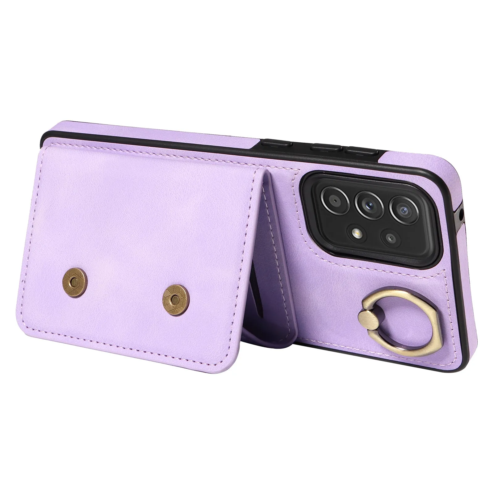 001 For Samsung Galaxy A52 4G / A52s 5G / A52 5G Finger Ring Kickstand Cover PU Leather TPU Card Holder Phone Case