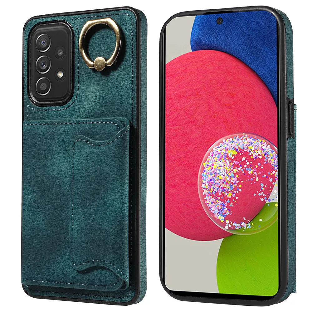 001 For Samsung Galaxy A52 4G / A52s 5G / A52 5G Finger Ring Kickstand Cover PU Leather TPU Card Holder Phone Case