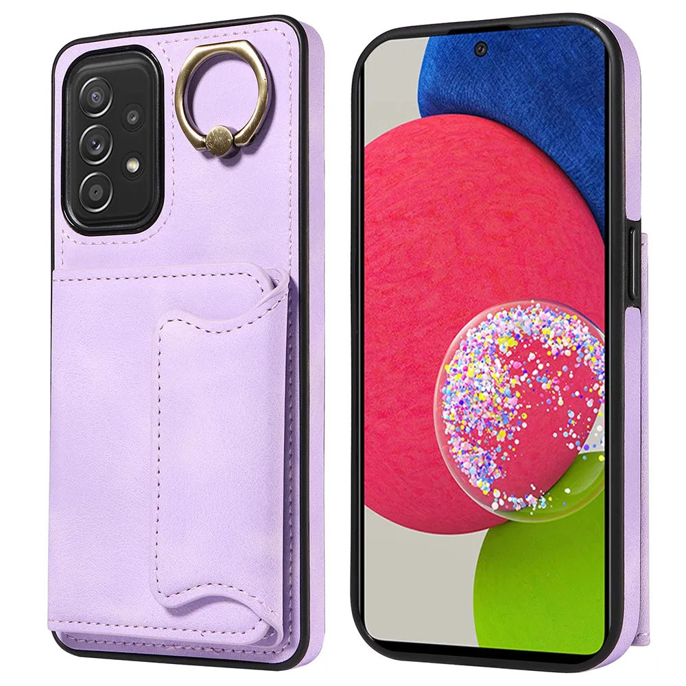 001 For Samsung Galaxy A52 4G / A52s 5G / A52 5G Finger Ring Kickstand Cover PU Leather TPU Card Holder Phone Case