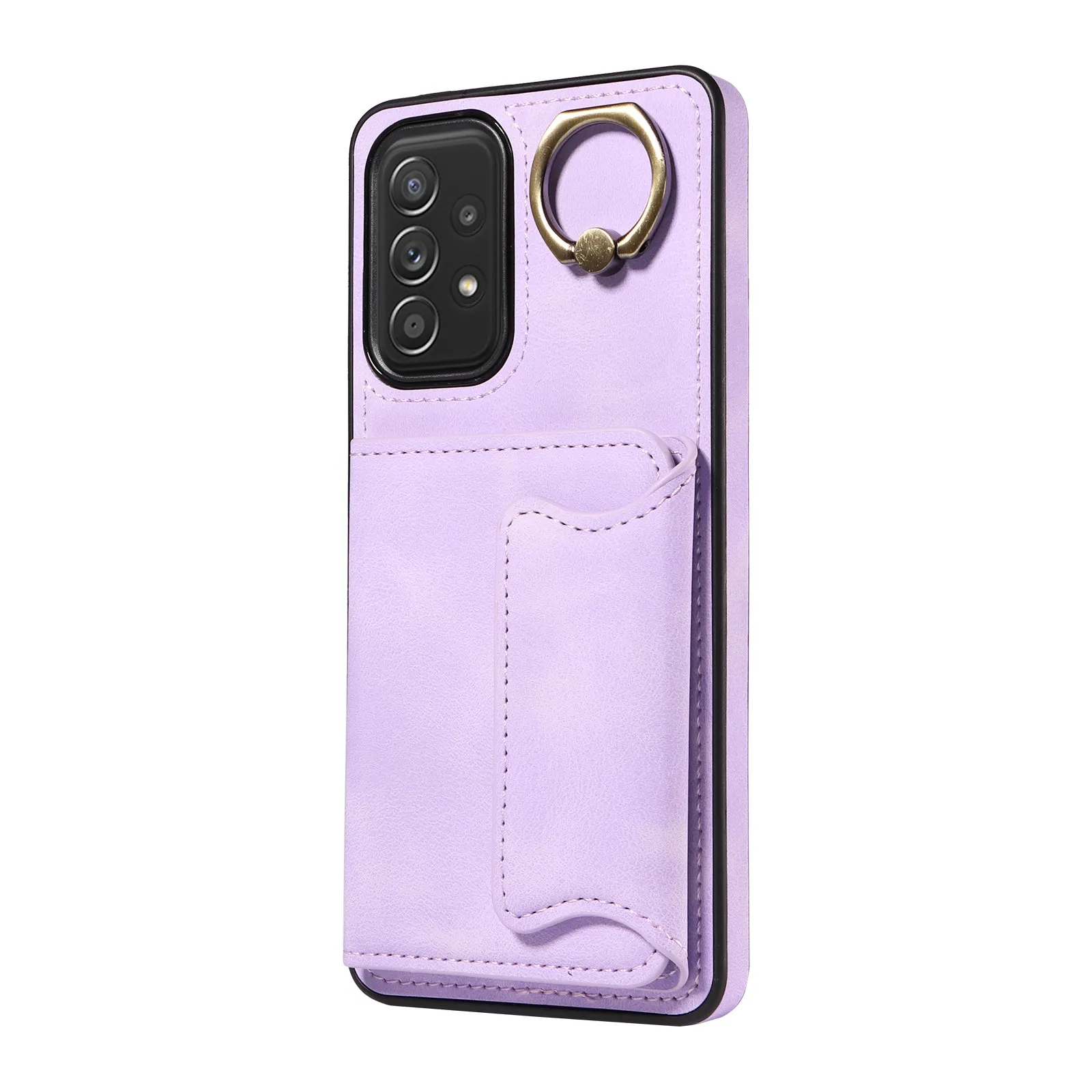 001 For Samsung Galaxy A52 4G / A52s 5G / A52 5G Finger Ring Kickstand Cover PU Leather TPU Card Holder Phone Case