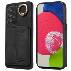 001 For Samsung Galaxy A52 4G / A52s 5G / A52 5G Finger Ring Kickstand Cover PU Leather TPU Card Holder Phone Case