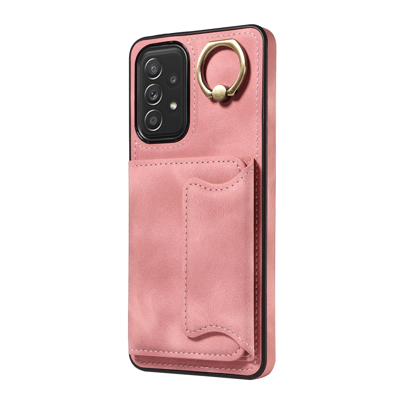 001 For Samsung Galaxy A52 4G / A52s 5G / A52 5G Finger Ring Kickstand Cover PU Leather TPU Card Holder Phone Case