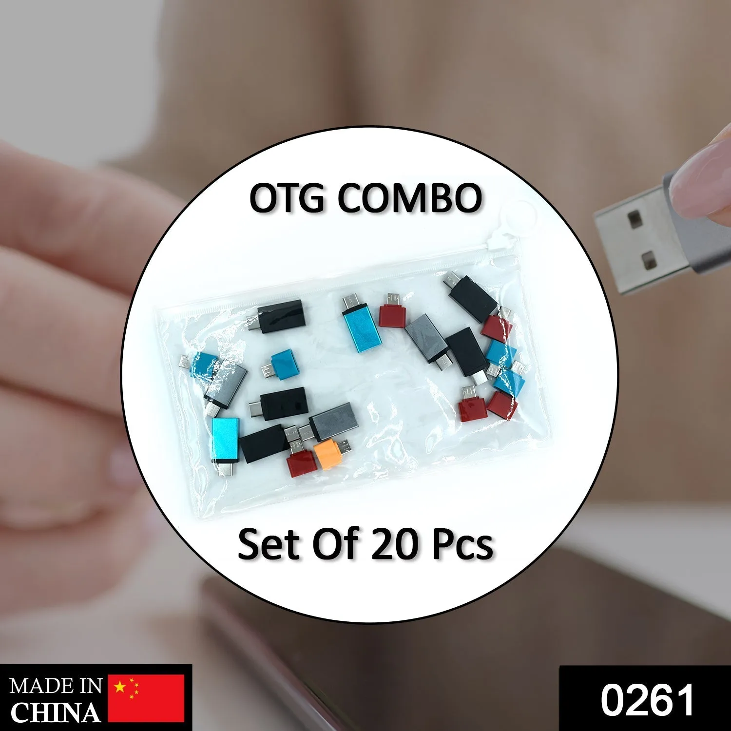 0261 OTG Type C & USB to Micro USB Adapter for Android Mobile Smart Phones & Tablets With Zip Pouch (Pack of 20)