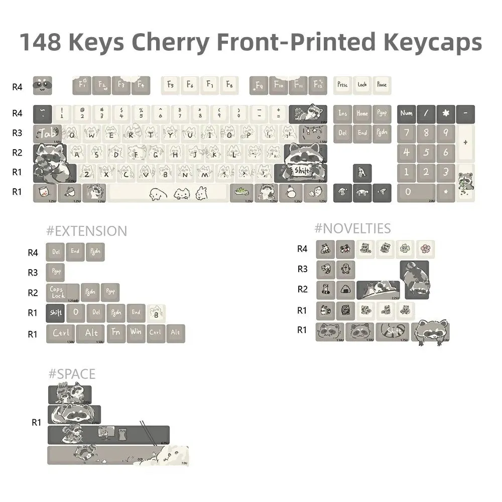 148 keys Cherry Profile Raccoon Theme Keycap set