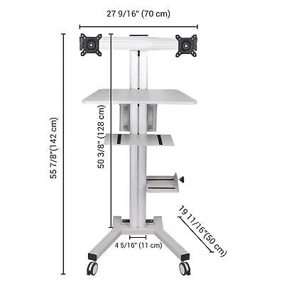 2 Monitor Stand Mobile Cart Computer Desk Tradeshow Office Height Adjust Shelf