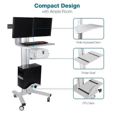 2 Monitor Stand Mobile Cart Computer Desk Tradeshow Office Height Adjust Shelf