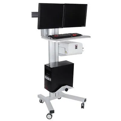 2 Monitor Stand Mobile Cart Computer Desk Tradeshow Office Height Adjust Shelf