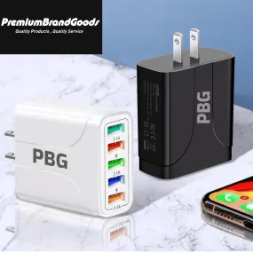 2 Pack PBG 5 Port Wall Charger Charge 5 Devices at Once!