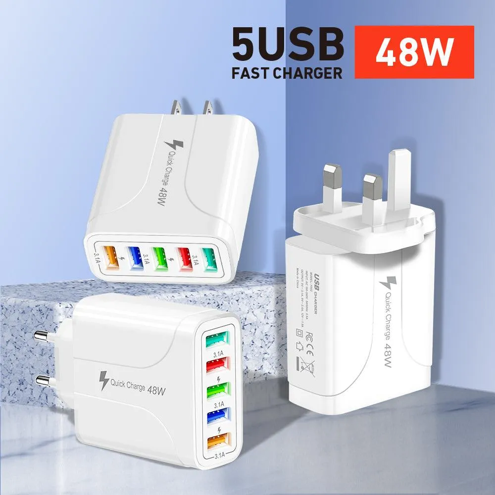 2 Pack PBG 5 Port Wall Charger Charge 5 Devices at Once!