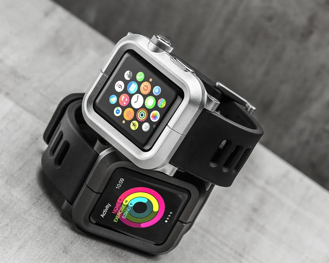 38mm Apple Watch Aluminum Case with Black Silicone Band - Black