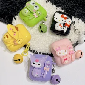 3D Cute AirPods Case Sanrio Earphone Case With Bell Pendant