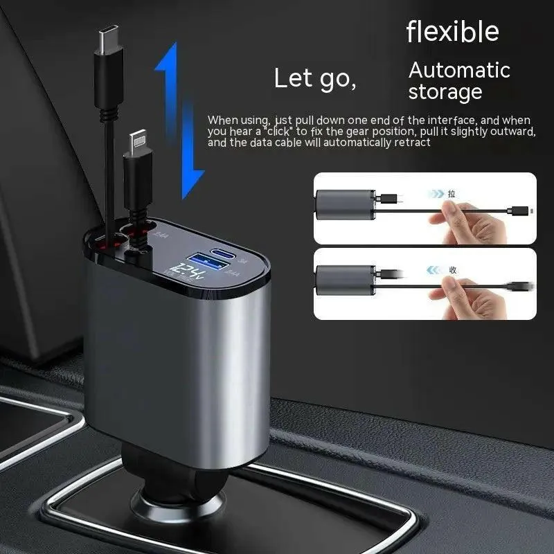 4 in 1 Digital Display Retractable USB Adapter Cigarette Lighter