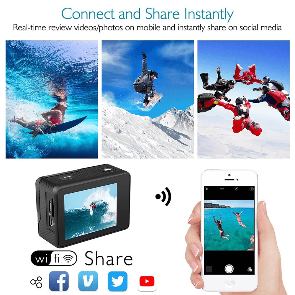 4K 60FPS HD Waterproof Wireless WIFI Sport Action EIS Camera