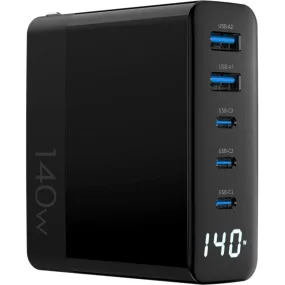 4XEM 140W Wall Charger Quintuple Output with Display - Black