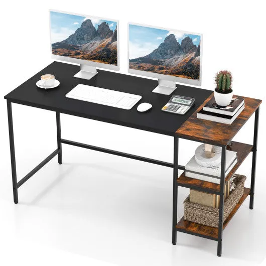 55" Modern Industrial Style Study Writing Desk with 2 Storage Shelves-Black