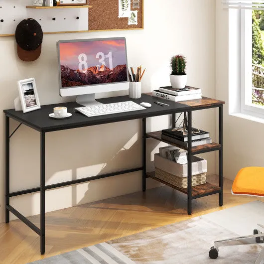 55" Modern Industrial Style Study Writing Desk with 2 Storage Shelves-Black