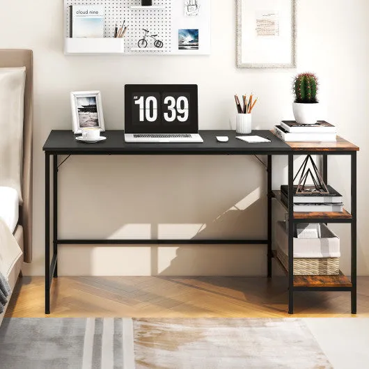 55" Modern Industrial Style Study Writing Desk with 2 Storage Shelves-Black