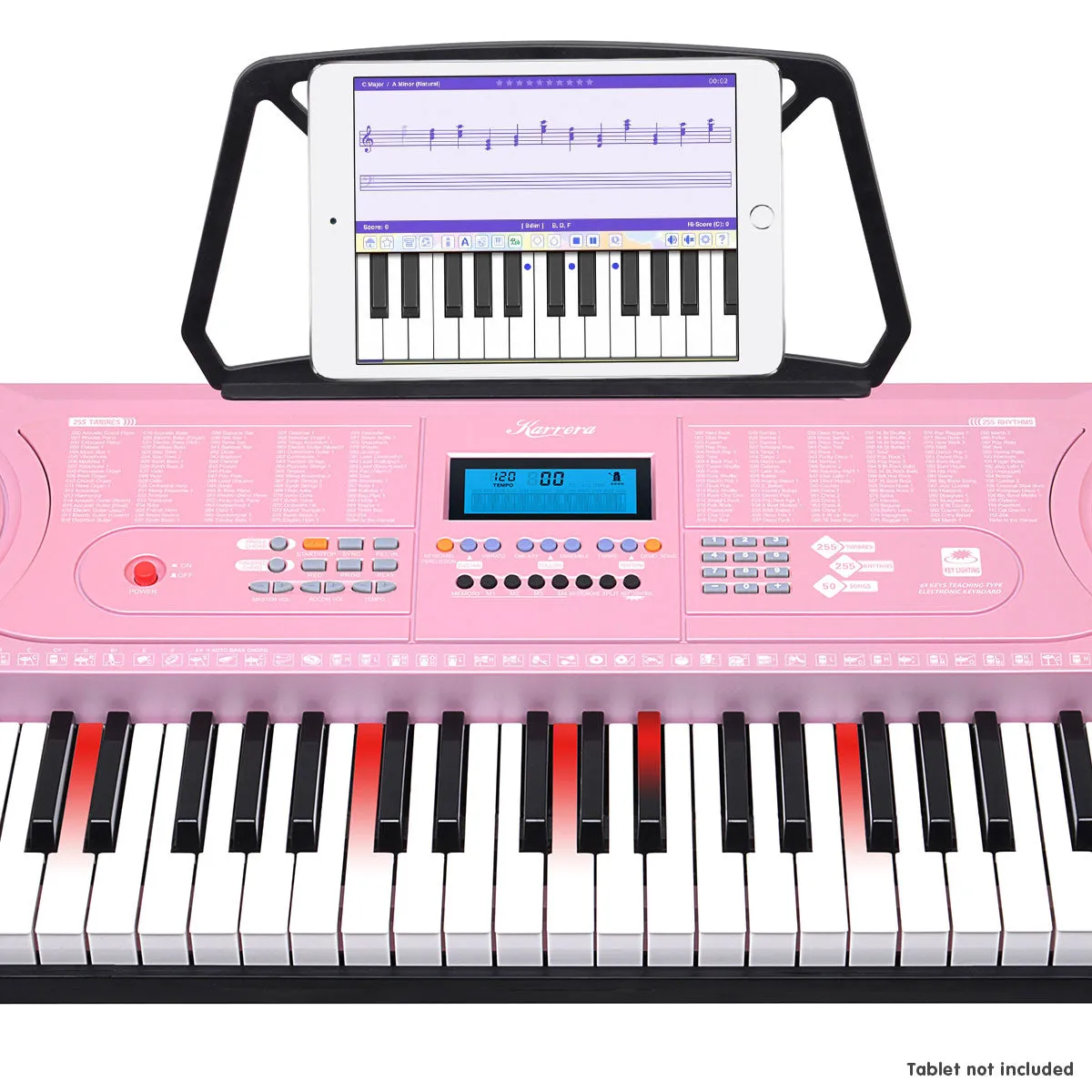 61-Key LED Piano Keyboard, 255 Timbres, Stand - Karrera