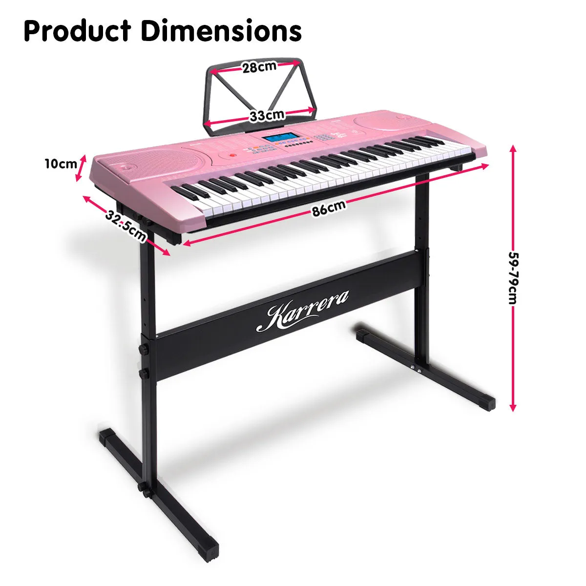 61-Key LED Piano Keyboard, 255 Timbres, Stand - Karrera