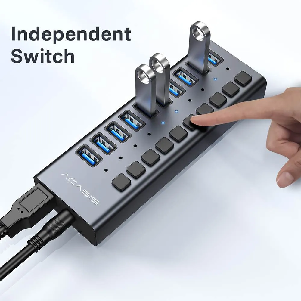 Acasis 10 Ports USB 3.1 Hub with Individual On/Off Switches Splitter