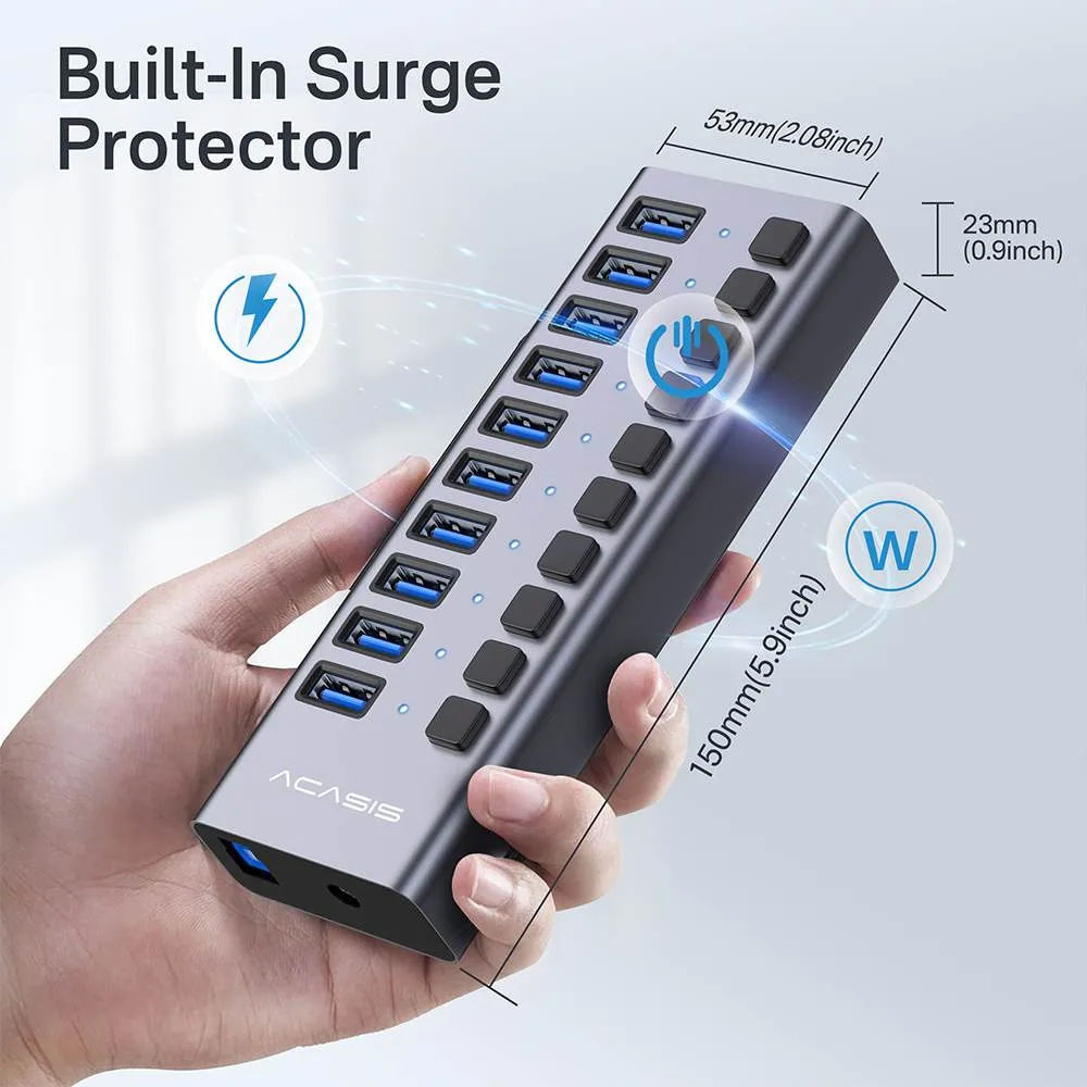 Acasis 10 Ports USB 3.1 Hub with Individual On/Off Switches Splitter