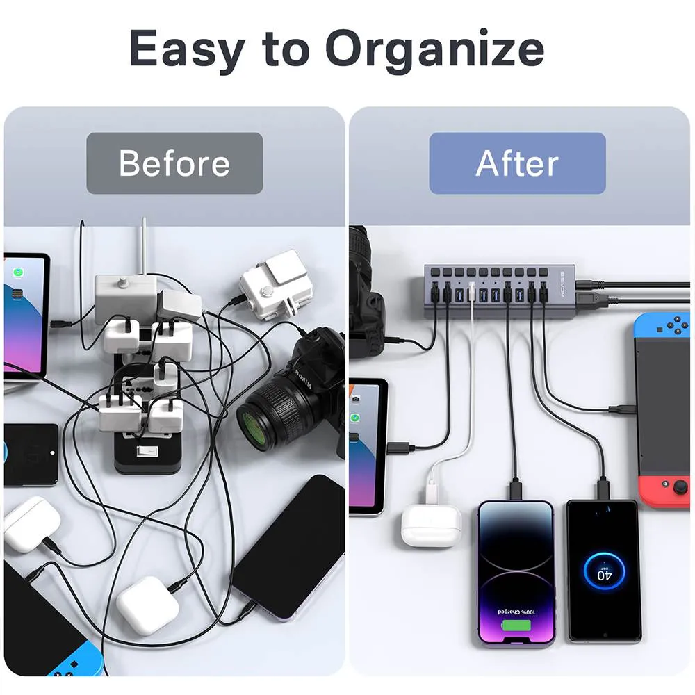 Acasis 10 Ports USB 3.1 Hub with Individual On/Off Switches Splitter