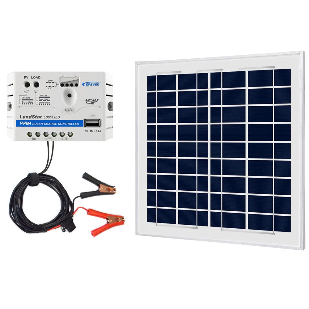 Acopower 15W 12V Solar Charger Kit, 5A Charge Controller with Alligator Clips