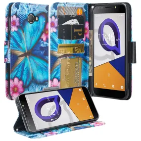 Alcatel Fierce XL2 Case, Fierce XL2 Wallet Case, Wrist Strap Pu Leather Wallet Case [Kickstand] with ID & Credit Card Slots - Blue Butterfly