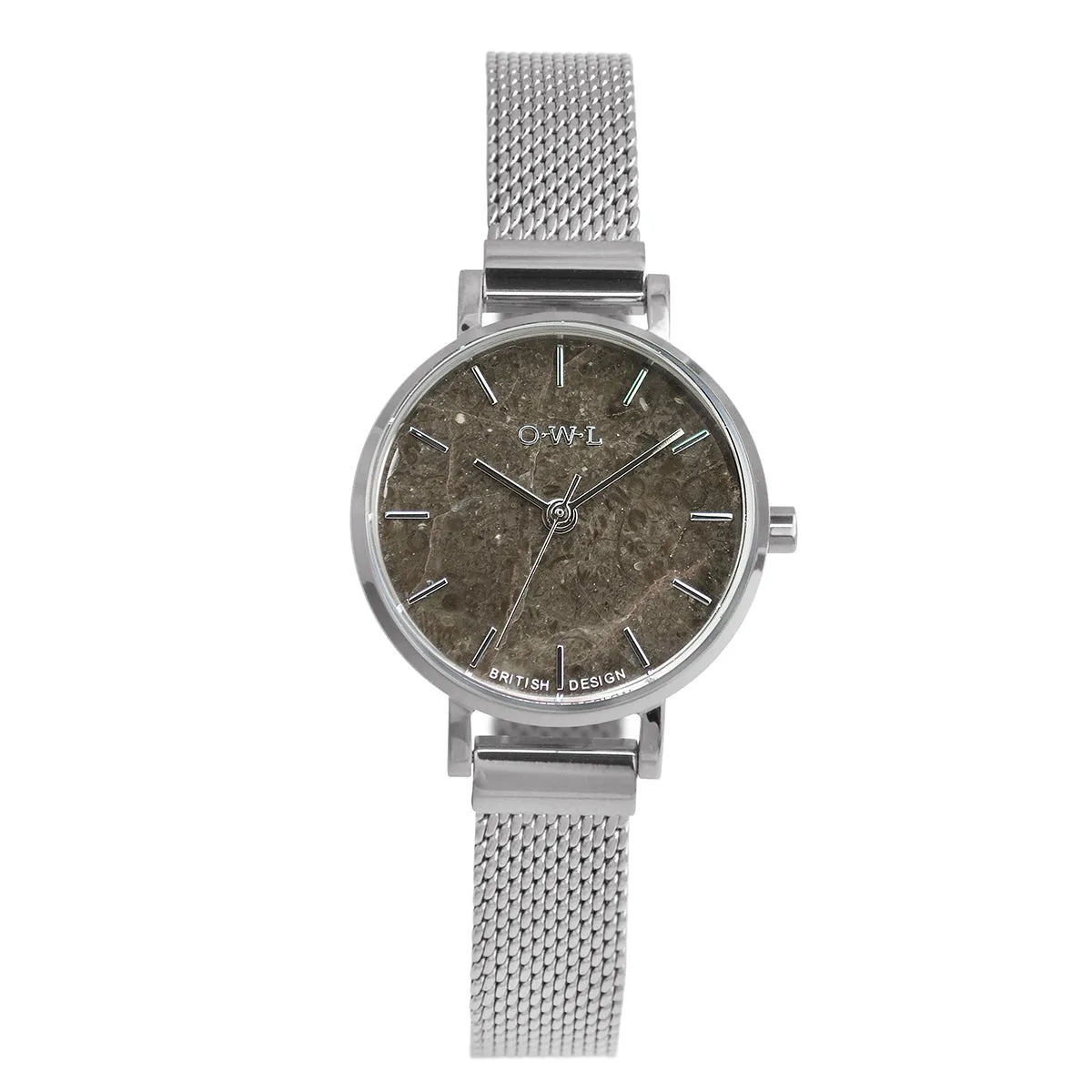 Amesbury Silver mesh watch with a Grey Marble Dial