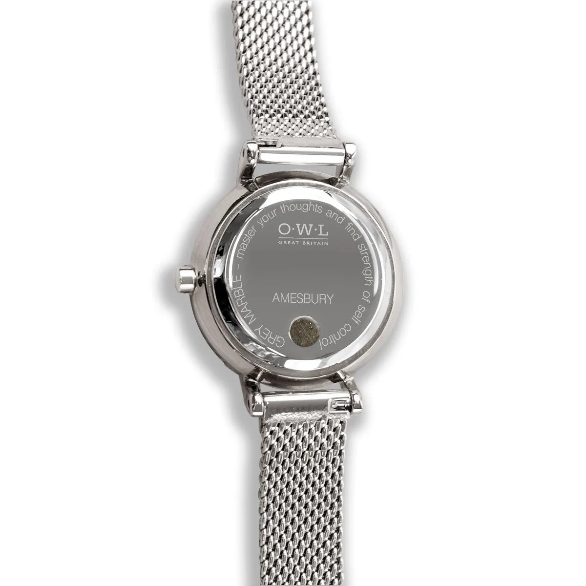 Amesbury Silver mesh watch with a Grey Marble Dial