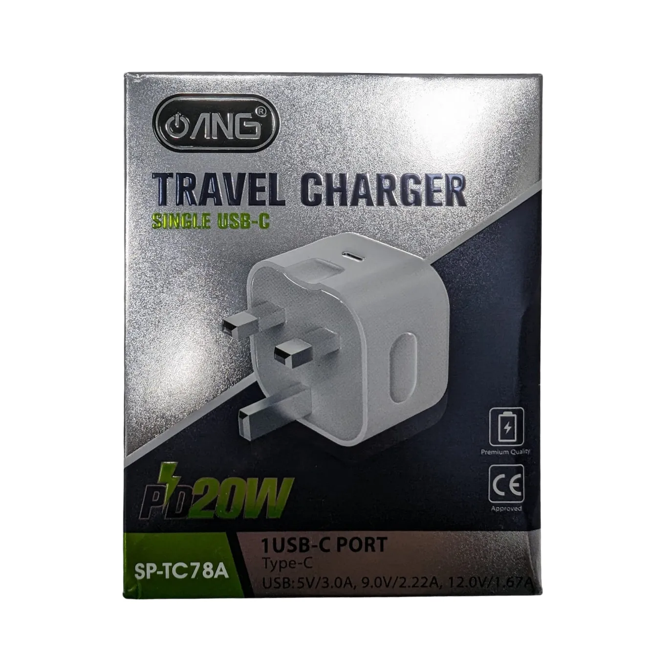 ANG Single USB Type-C PD Wall Charger 3 Pin Triangle Adapter