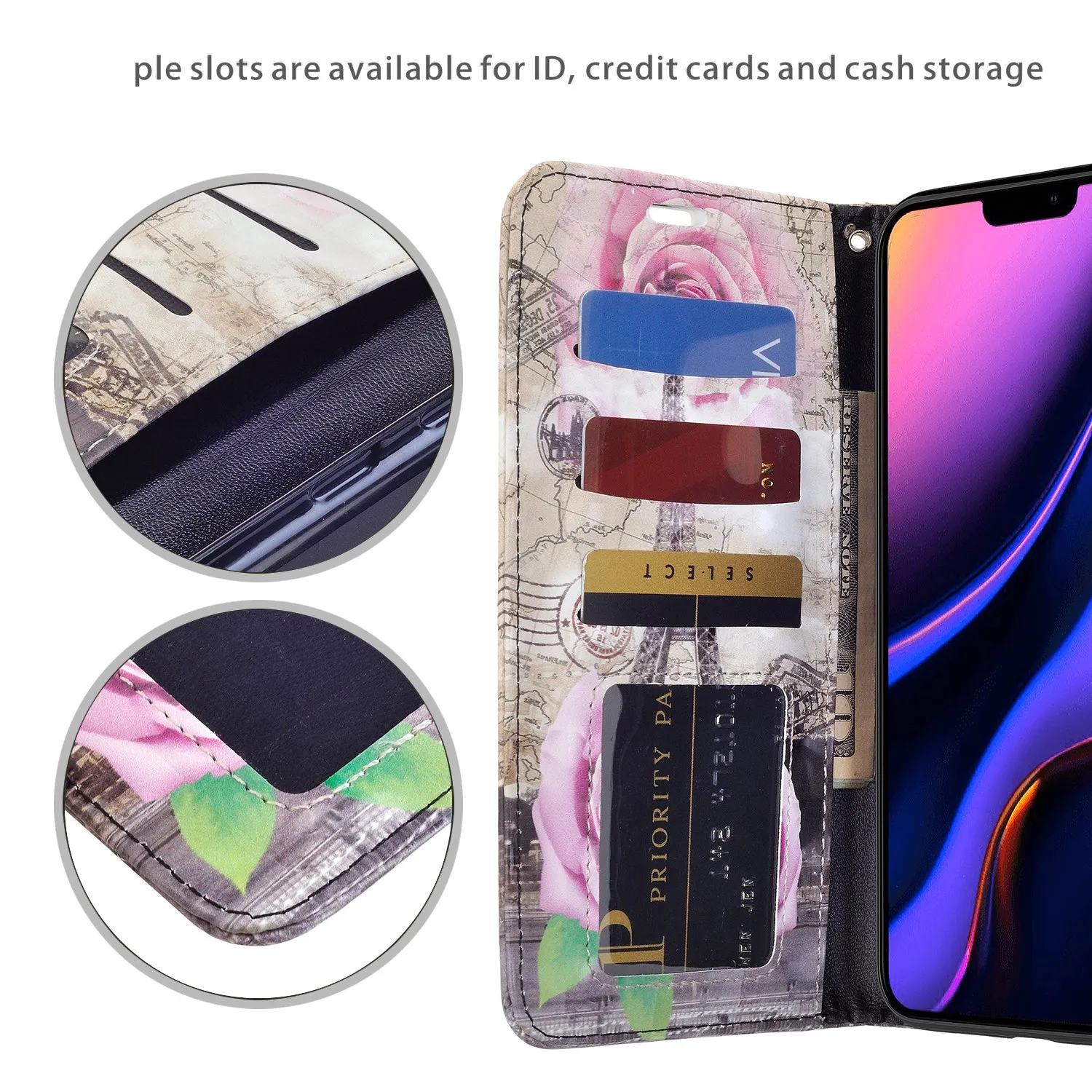 Apple iPhone 11 Pro Max Case, iPhone 11 Pro Max Wallet Case, Wrist Strap Pu Leather Wallet Case [Kickstand] with ID & Credit Card Slots - Paris