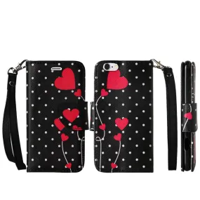 Apple iPhone 6s / 6 Case, Wrist Strap Pu Leather Wallet Case with ID & Card Slots for Iphone 6S/6 - Polka Dot Hearts