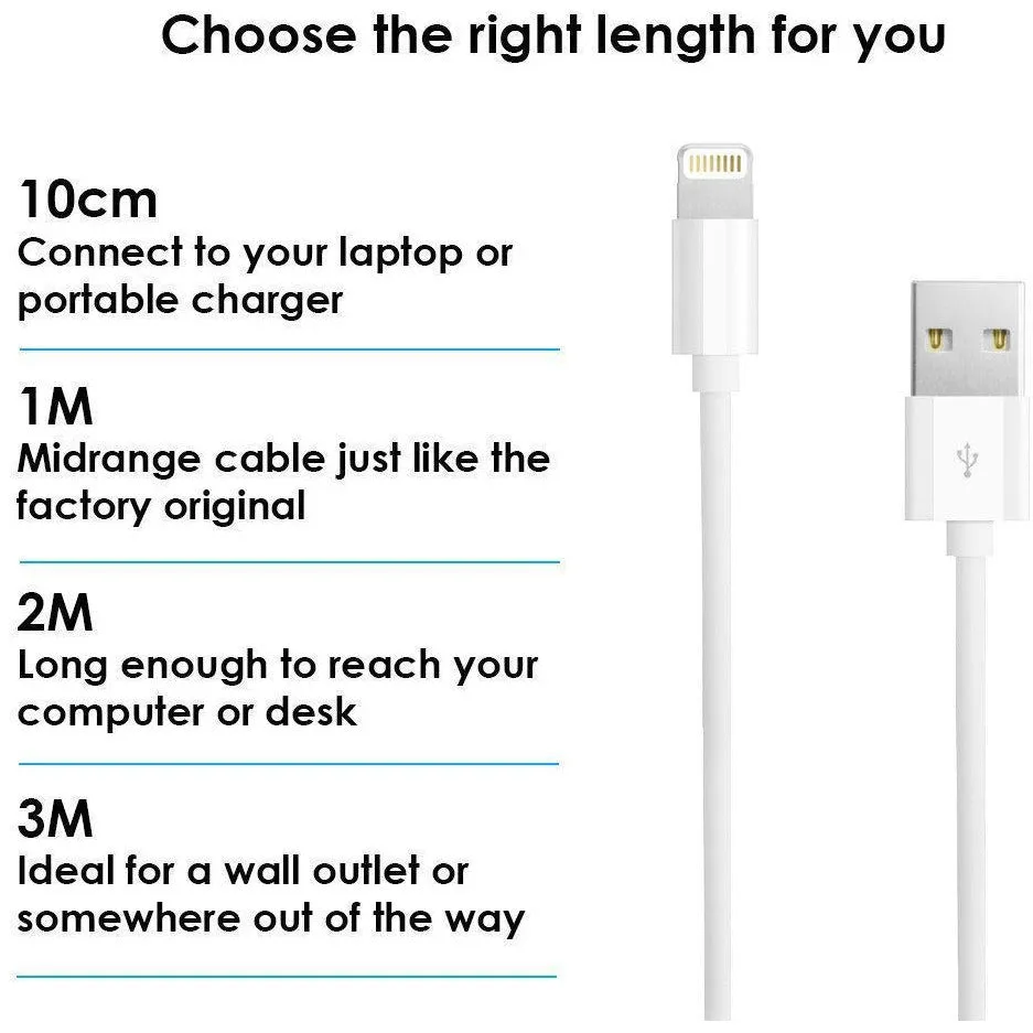 Apple USB Sync Charge Data Lead iPhone Lightning Cable 10 CM 1 M 2M 3M