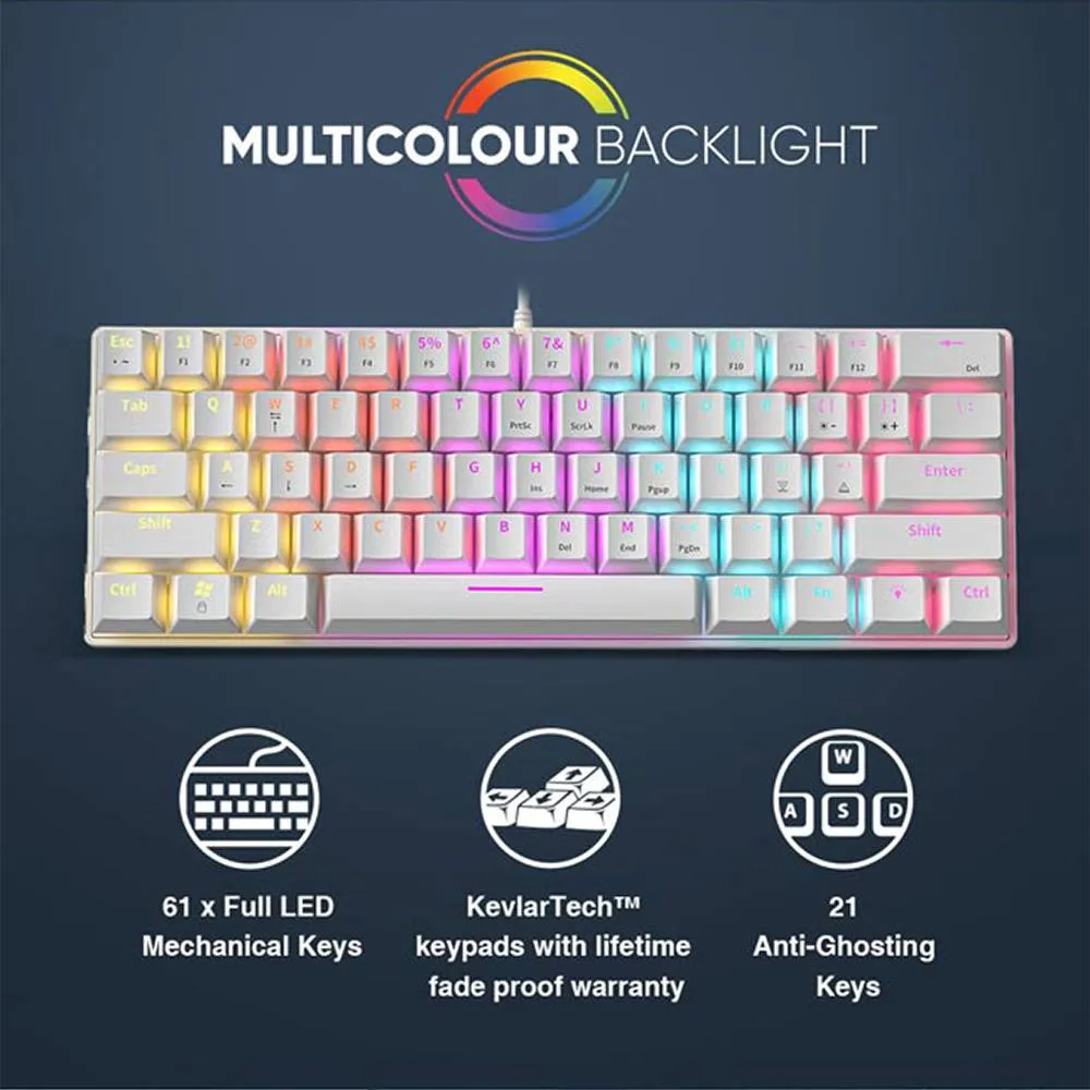 Armaggeddon MKA 1C Neo LED Backlight Mechanical Gaming Keyboard 61 Key Hot Swapable - Black / White