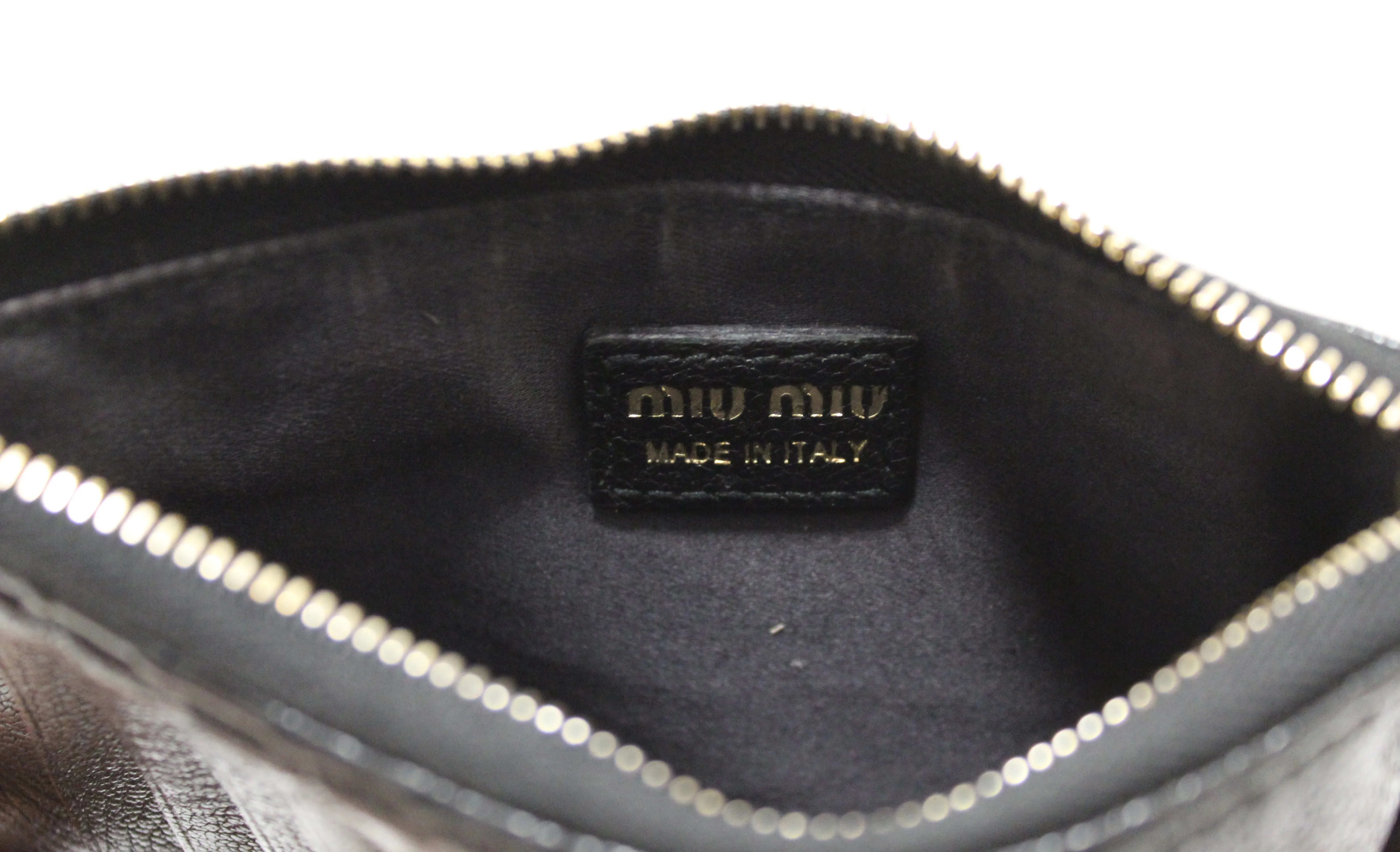 Authentic Miu Miu Black Deer Patch Leather Card Coin Case