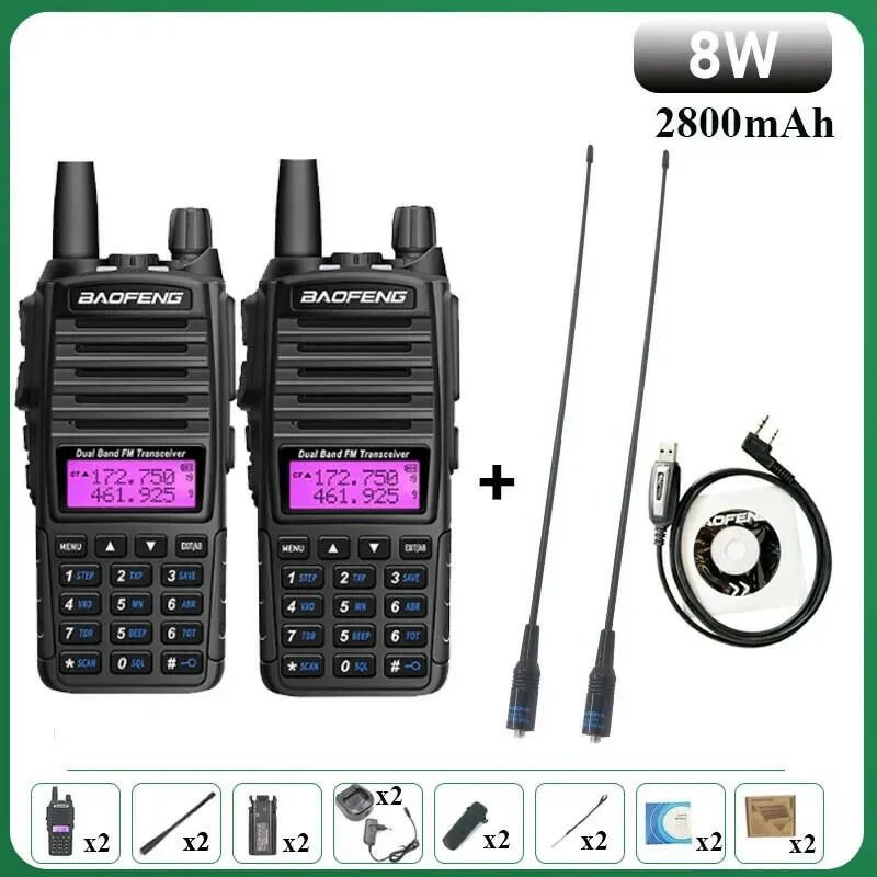 Baofeng UV-82 Walkie Talkie 8W 1PCS 2PCS FM Radio Type C Battery Optional Comunicado Radio For Hunting CB Ham Radios UV-5R UV-16