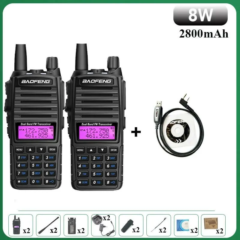 Baofeng UV-82 Walkie Talkie 8W 1PCS 2PCS FM Radio Type C Battery Optional Comunicado Radio For Hunting CB Ham Radios UV-5R UV-16