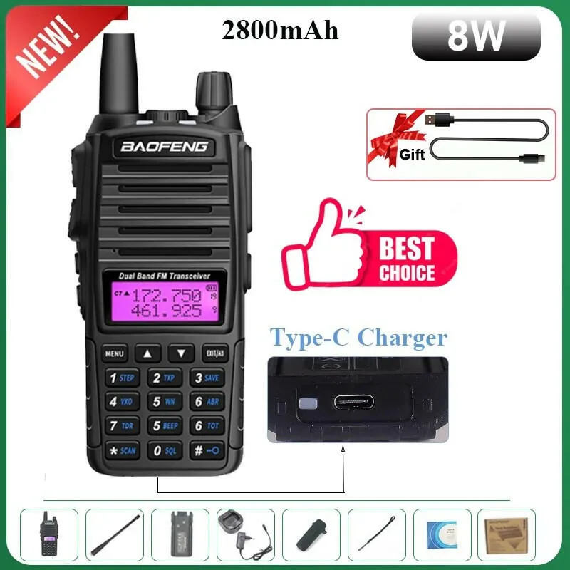 Baofeng UV-82 Walkie Talkie 8W 1PCS 2PCS FM Radio Type C Battery Optional Comunicado Radio For Hunting CB Ham Radios UV-5R UV-16