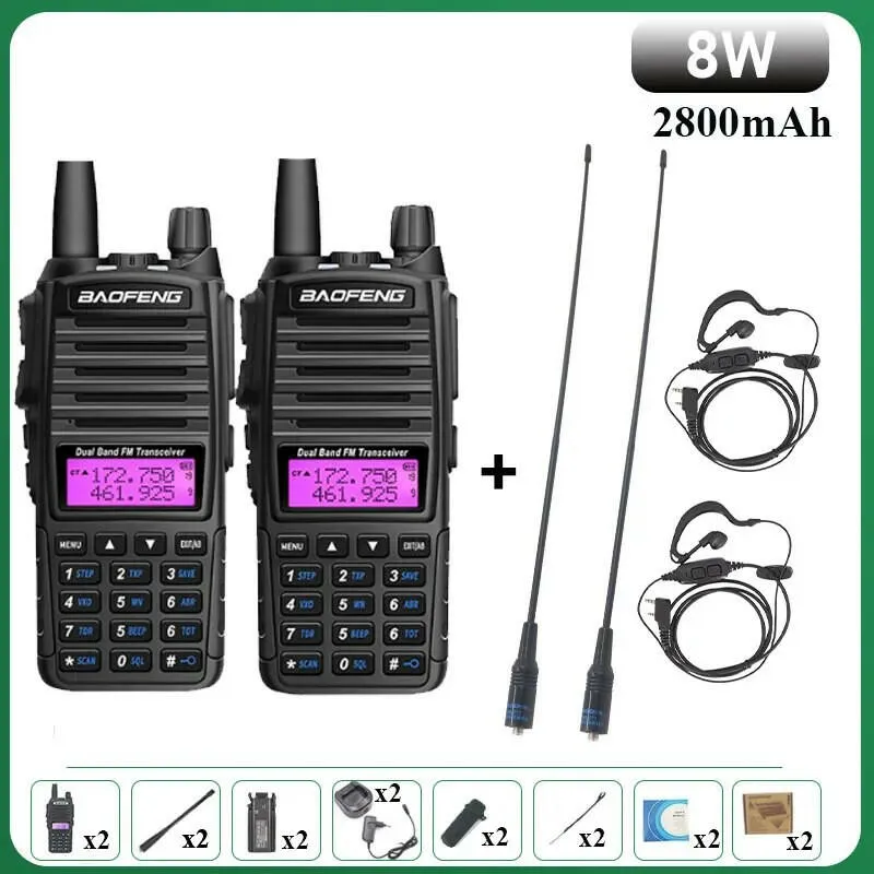 Baofeng UV-82 Walkie Talkie 8W 1PCS 2PCS FM Radio Type C Battery Optional Comunicado Radio For Hunting CB Ham Radios UV-5R UV-16