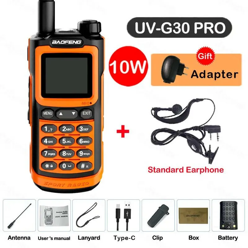 Baofeng UV-G30 Pro V2 Walkie Talkie 10W Type C Charging Dual/Tri Band Optional NOAA 1.77 Inch LCD Screen FM Waterproof UV17 16