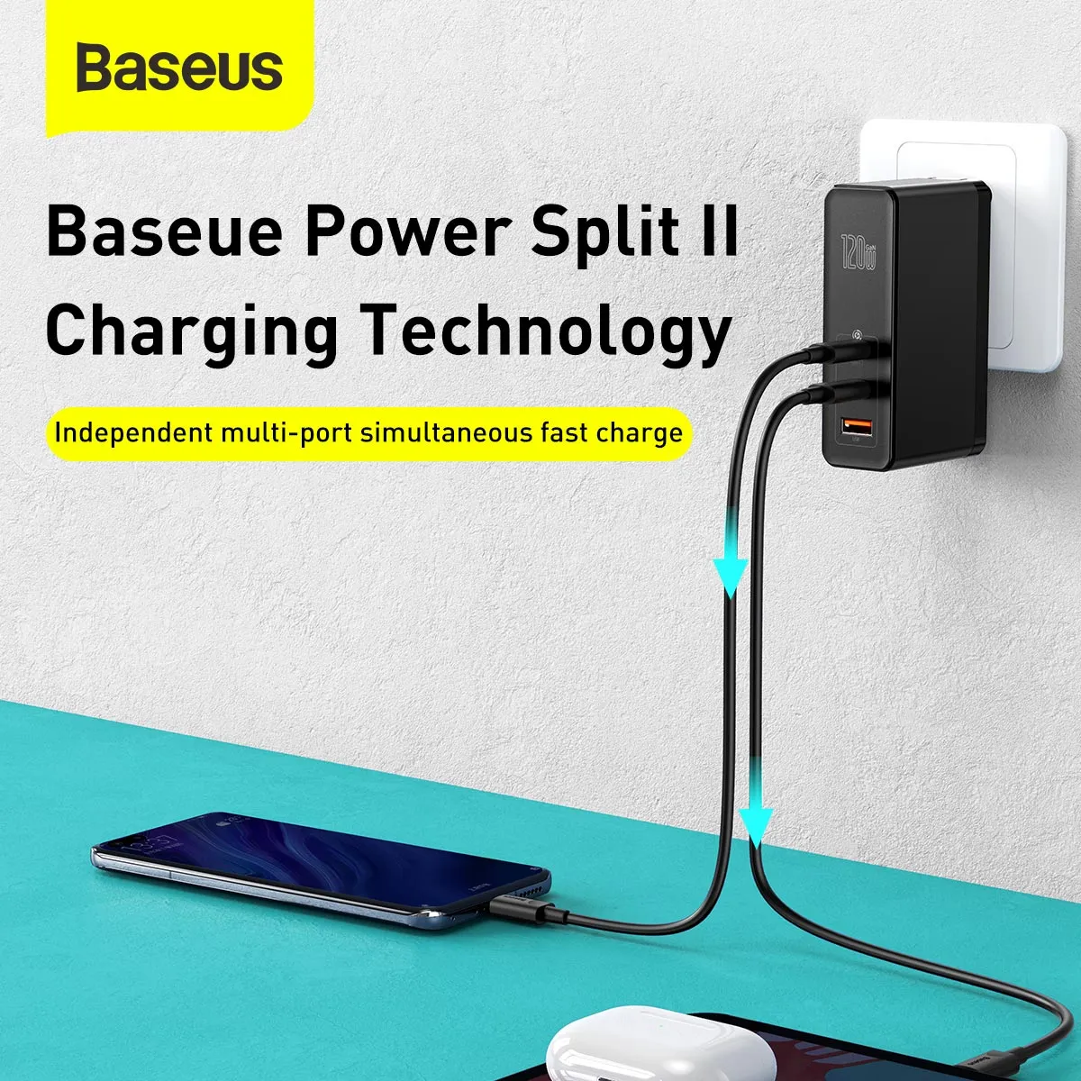 Baseus 120W 2*Type-C / USB-C   USB Ports GaN Mini Fast Charger  Type-C Data Cable, US Plug CCGAN-I01