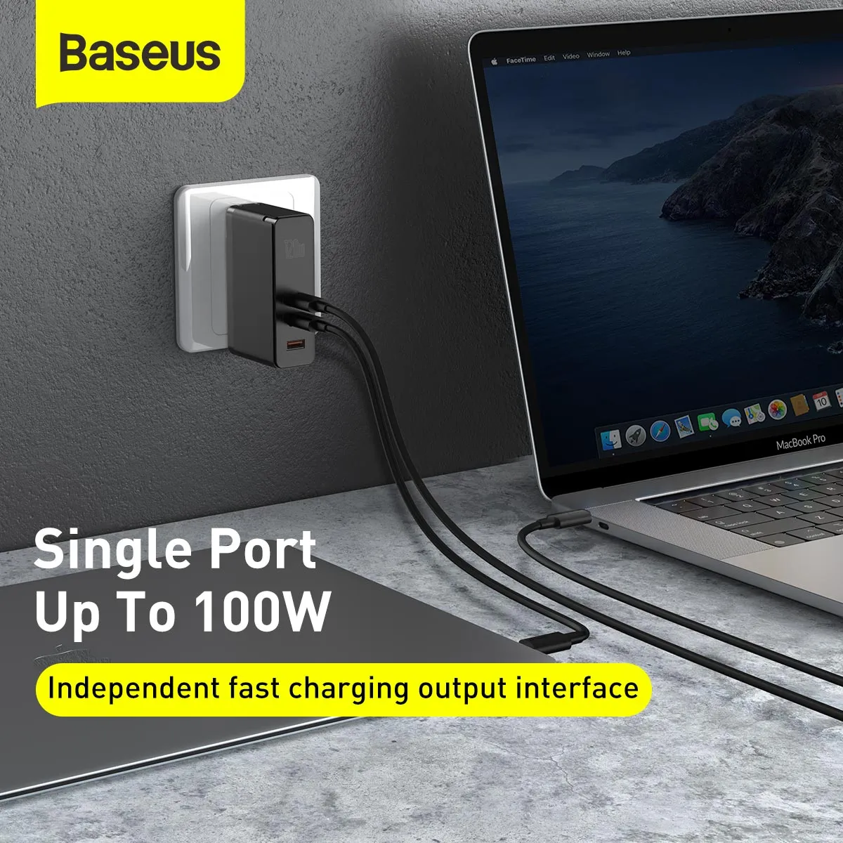 Baseus 120W 2*Type-C / USB-C   USB Ports GaN Mini Fast Charger  Type-C Data Cable, US Plug CCGAN-I01