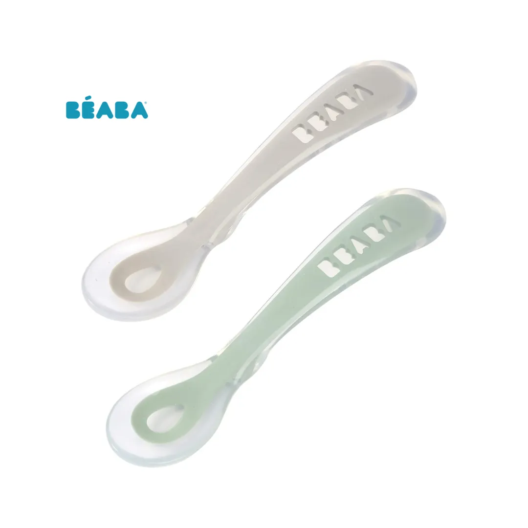 Beaba 2nd Age Silicone Spoon With Case - Velvet Grey/Sage Green (8m )