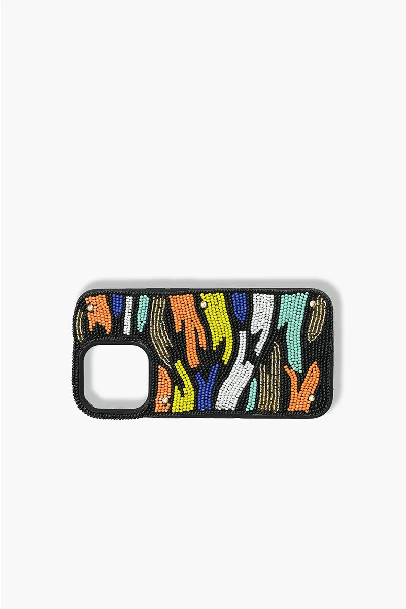 Black Rainbow Zebra Beaded IPhone 14Pro Case