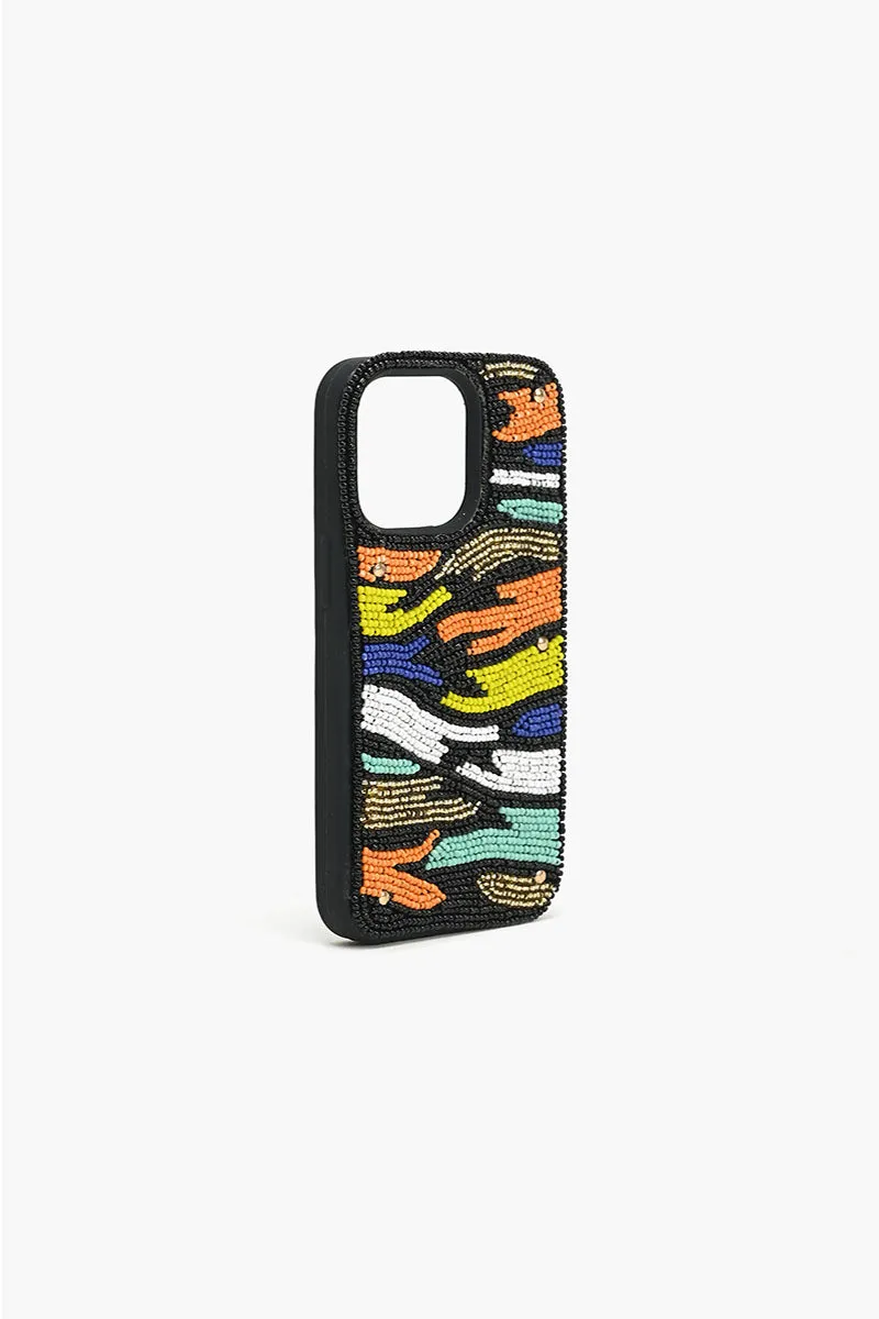 Black Rainbow Zebra Beaded IPhone 14Pro Case