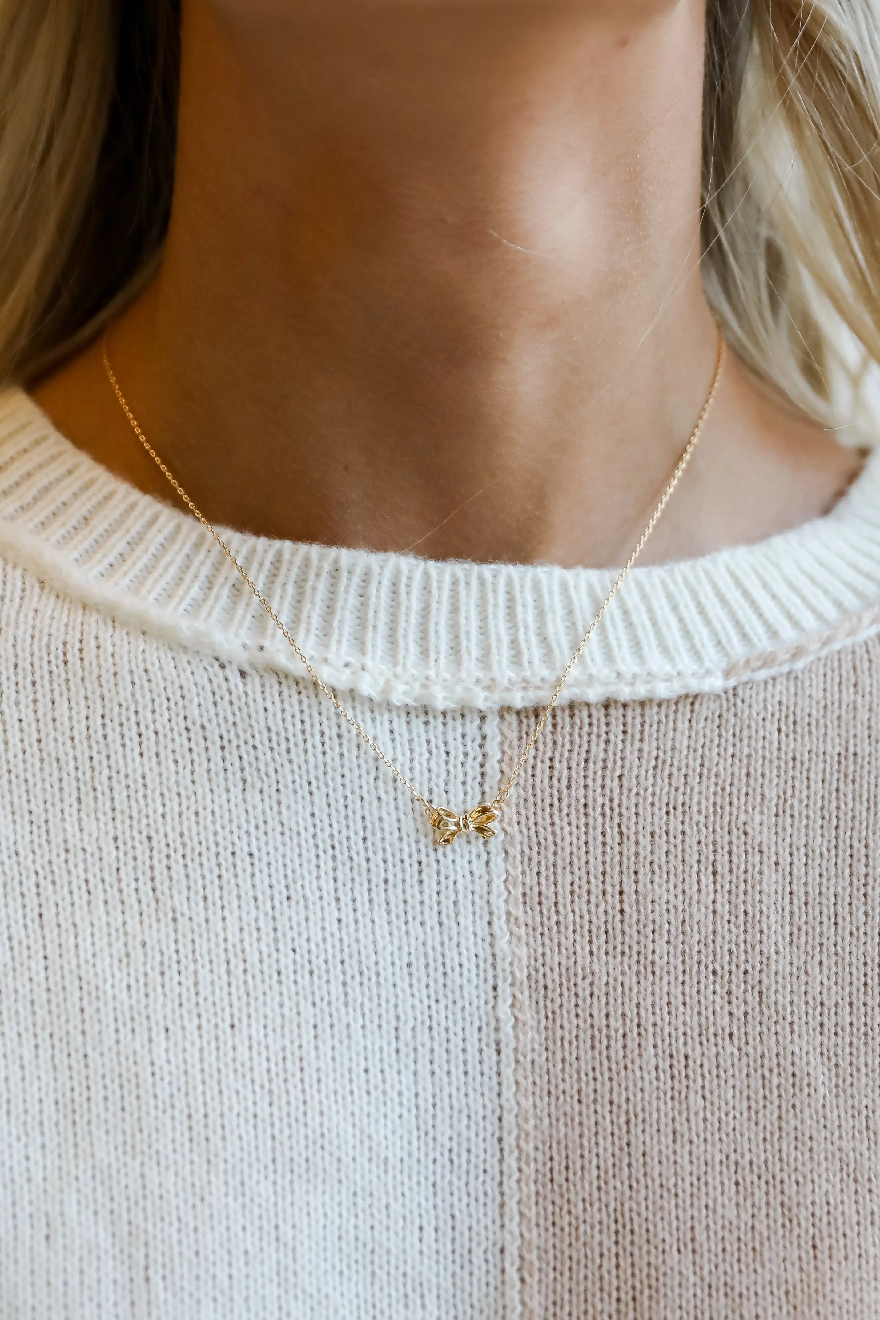 Brooke Gold Bow Charm Necklace