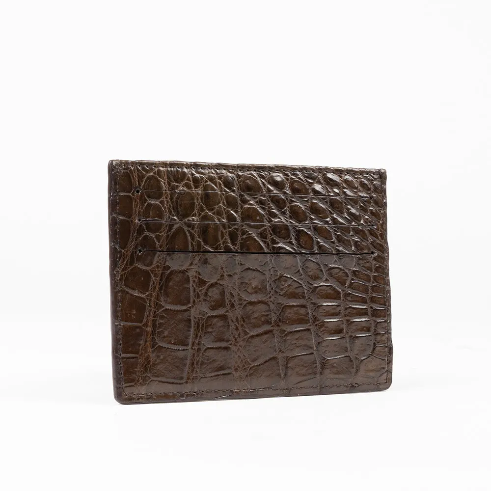 Brown Genuine Crocodile Skin Credit Card Case