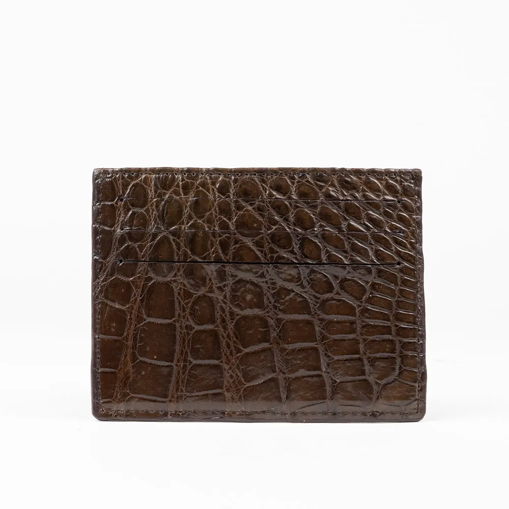 Brown Genuine Crocodile Skin Credit Card Case