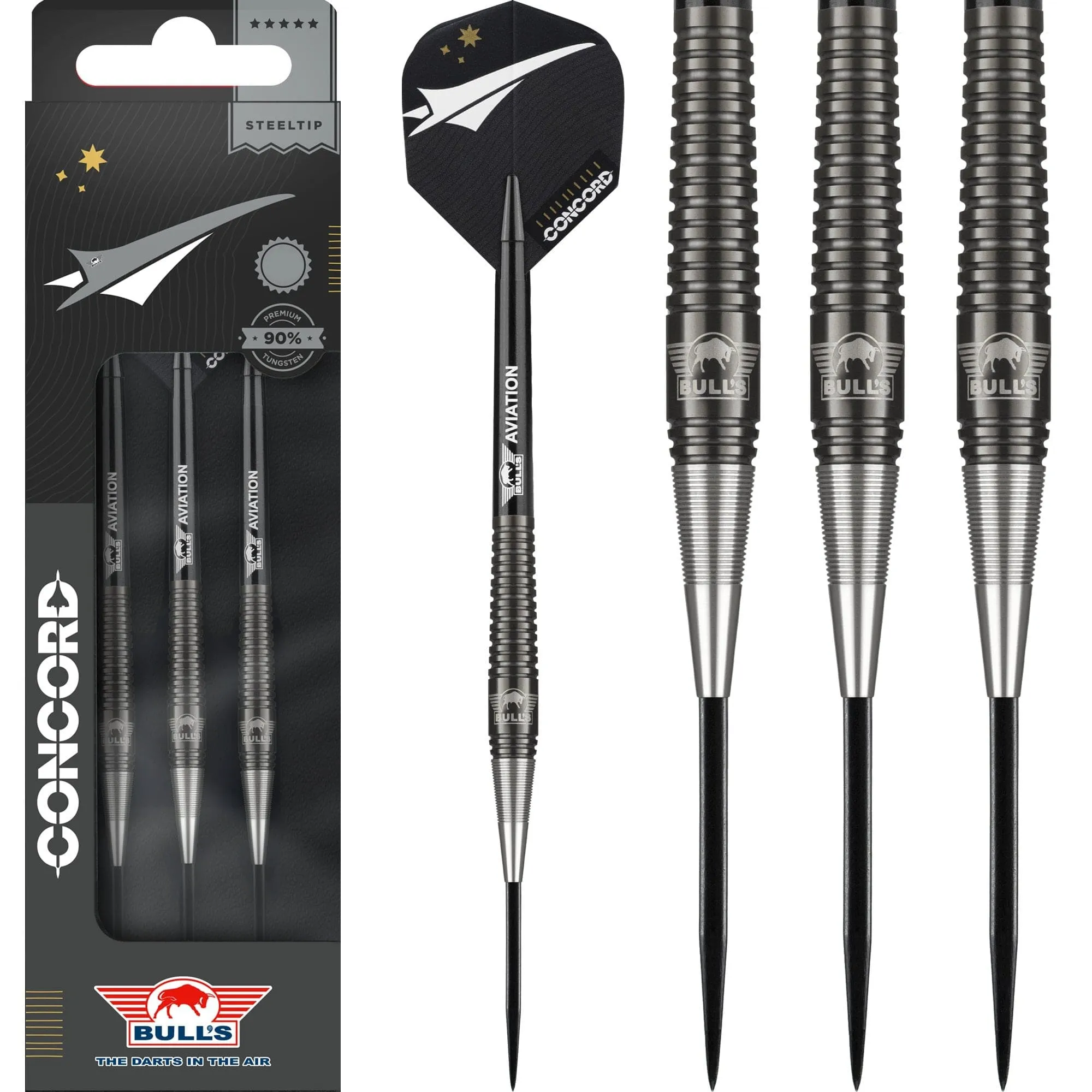 Bulls Concord Darts - Steel Tip - Ringed - Black and Silver